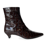 Croco Embossed Leather Pointy Toe Kitten Heel Ankle Boots - FOSCA16C