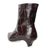 Croco Embossed Leather Pointy Toe Kitten Heel Ankle Boots - FOSCA16C