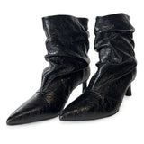 Crinkle Leather Pointy Toe  Ruched Ankle Boots - GIL24