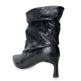 Crinkle Leather Pointy Toe  Ruched Ankle Boots - GIL24