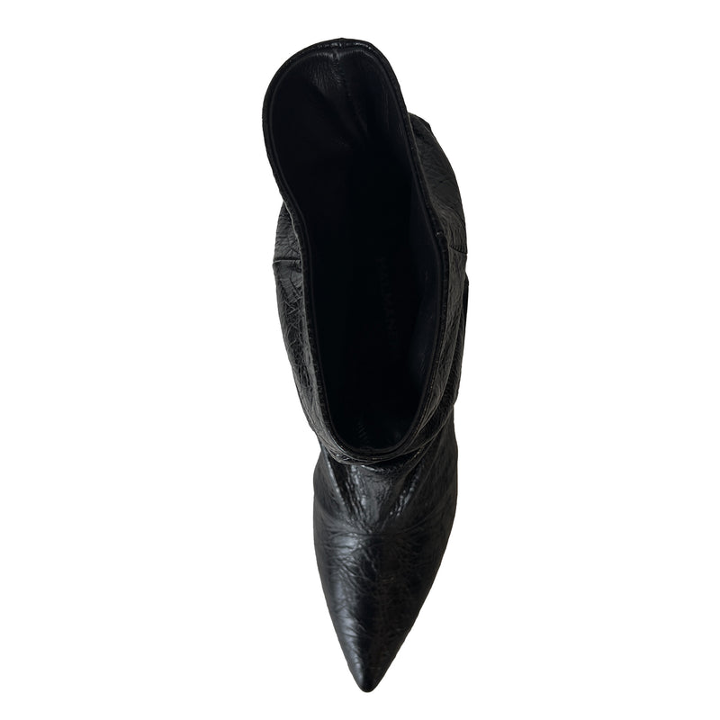 Crinkle Leather Pointy Toe  Ruched Ankle Boots - GIL24