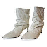 Crinkle Leather Pointy Toe  Ruched Ankle Boots - GIL24