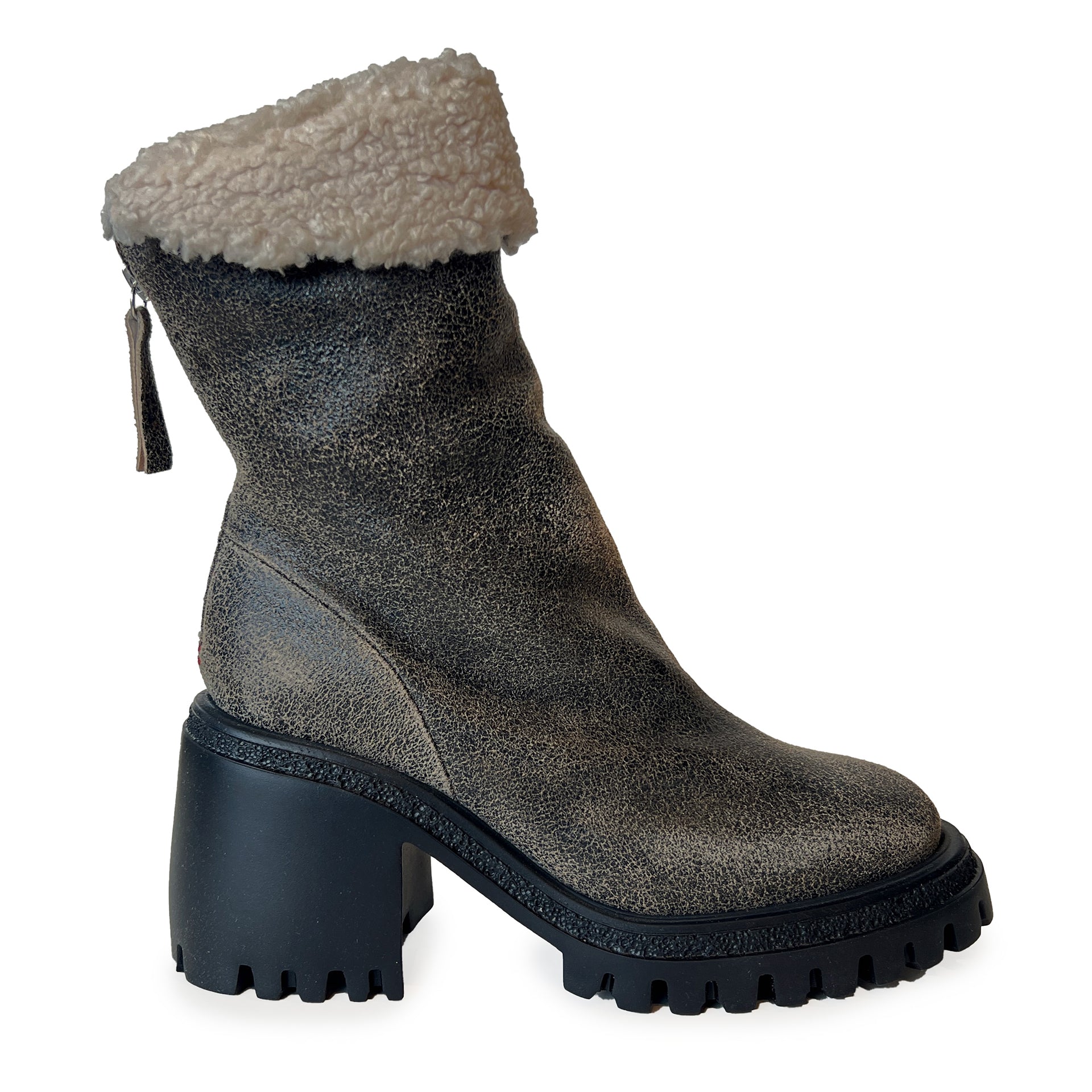 Shearling Chunky Heel Ankle Boots - ROST27W Shoes Halmanera Taupe 36