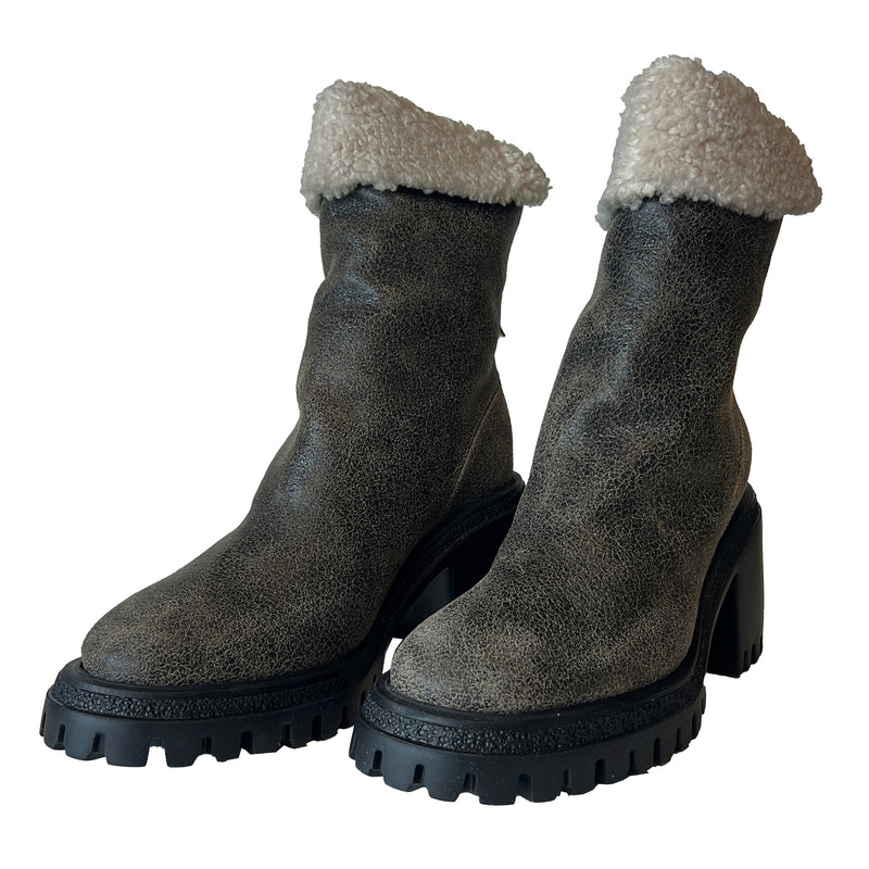 Shearling Chunky Heel Ankle Boots - ROST27W
