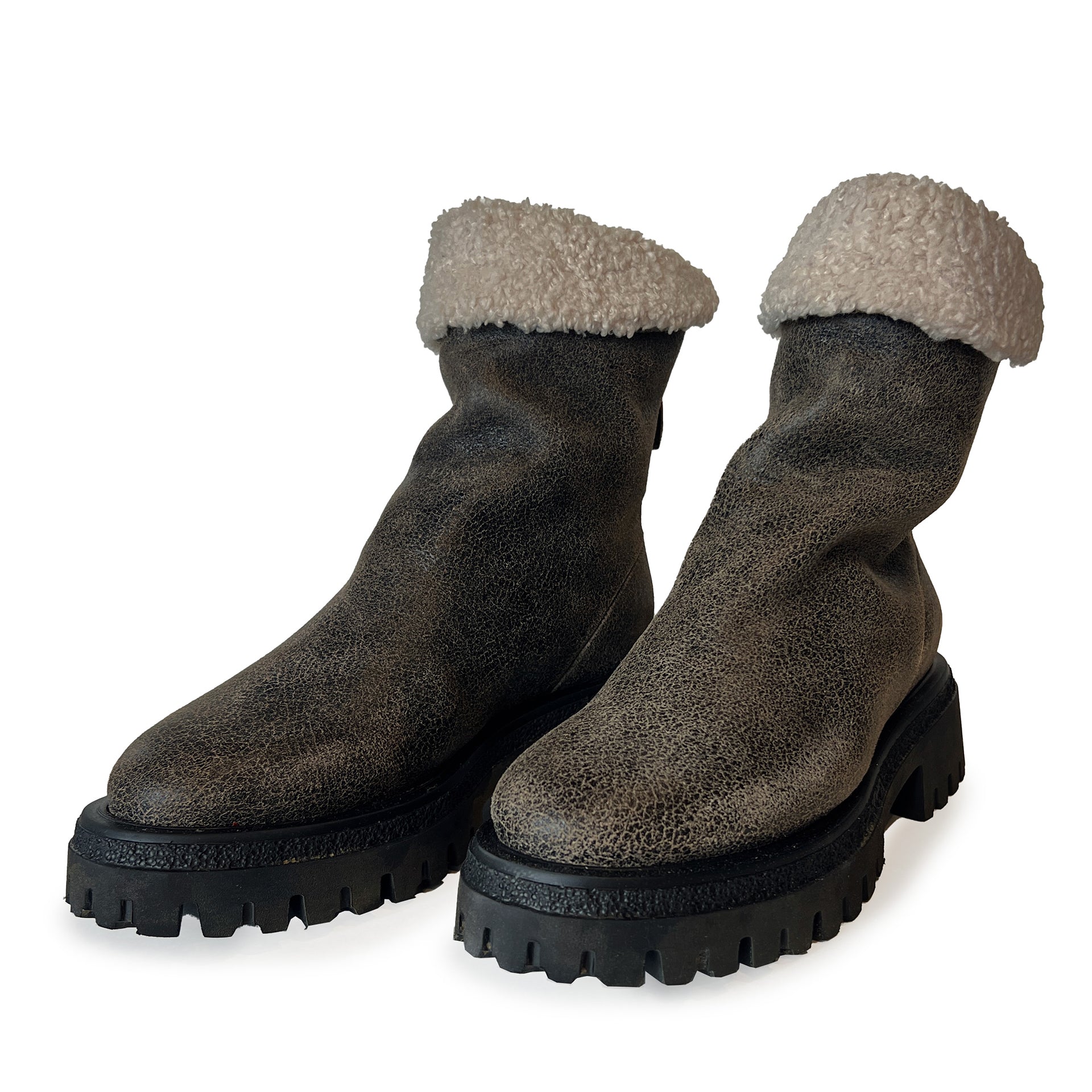 Shearling Round Toe Lug Sole Ankle Boots - RAMA27W Shoes Halmanera
