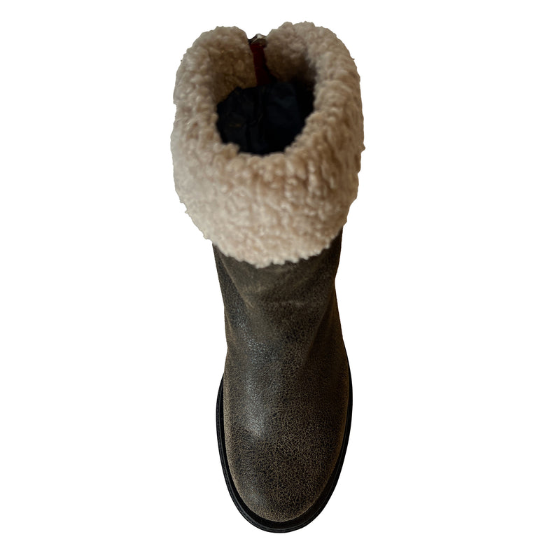 Shearling Round Toe Lug Sole Ankle Boots - RAMA27W