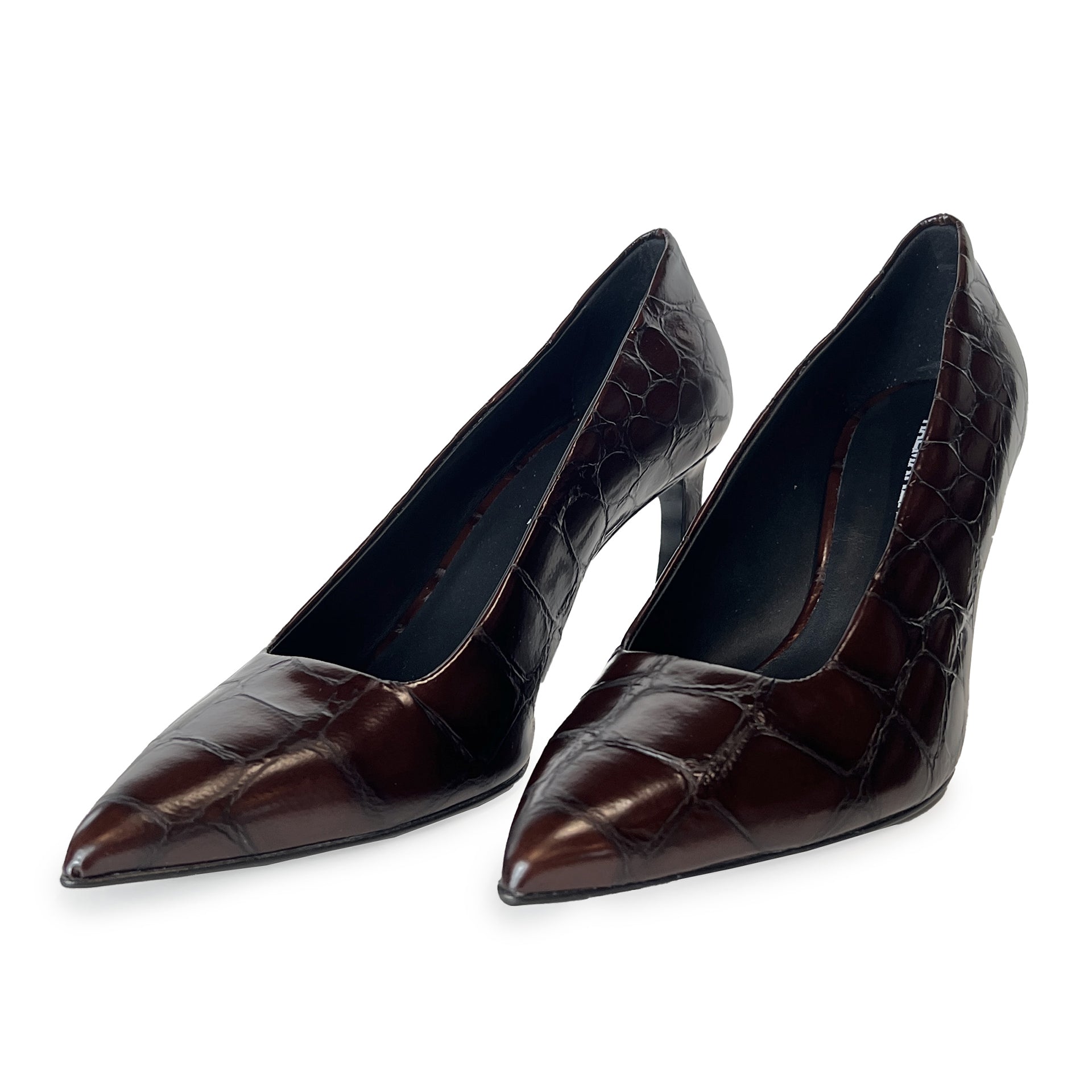 Pointy Toe High Heel Croco Pumps Shoes Halmanera