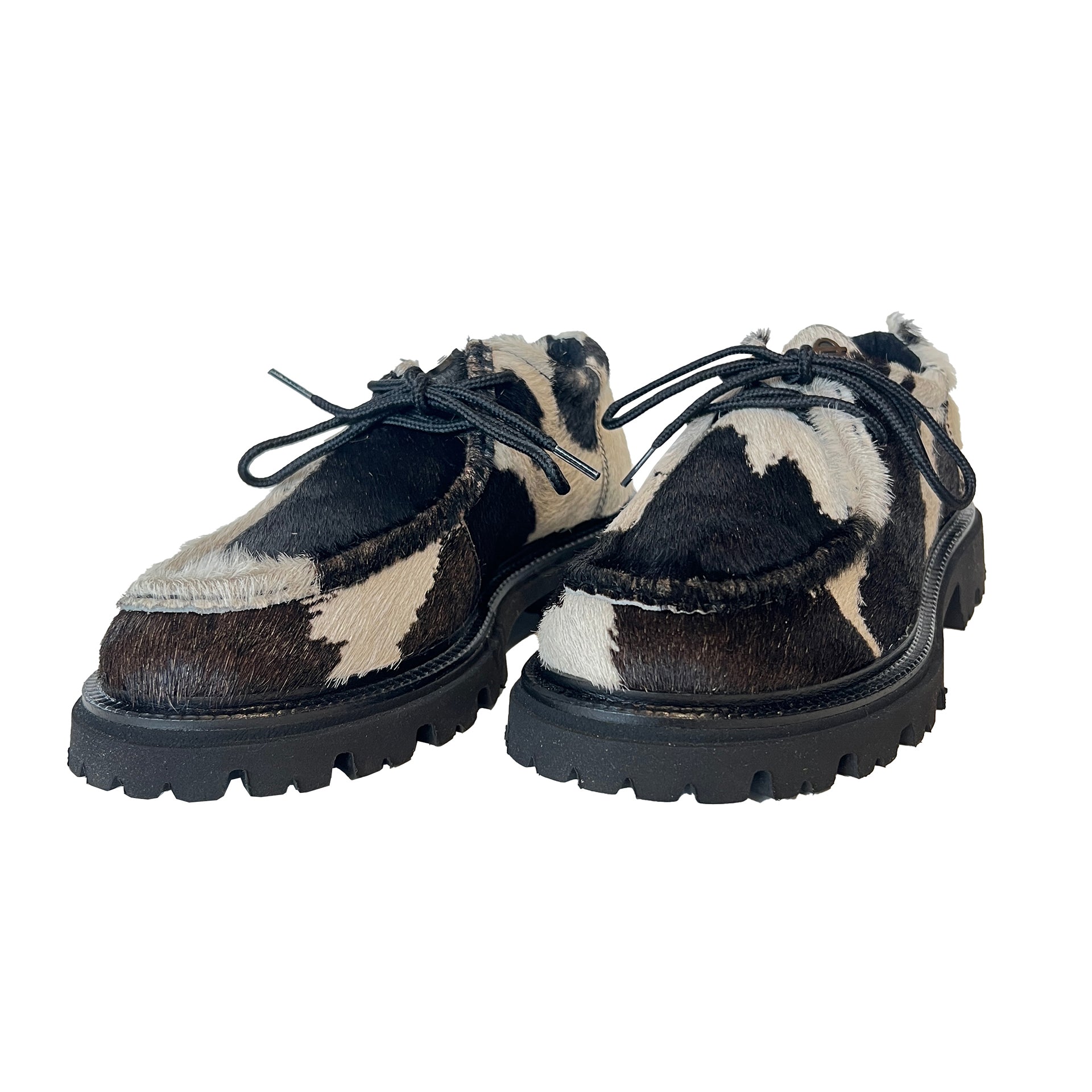 Cow Print Calf Hair Lace Up Loafer with E.V.A. Sole