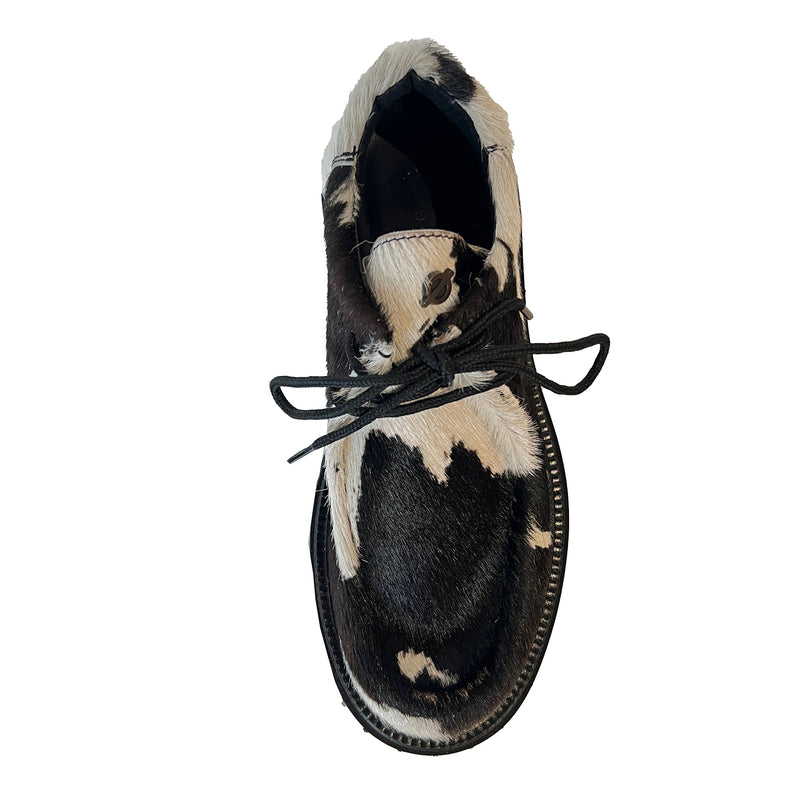 Cow Print Calf Hair Lace Up Loafer with E.V.A. Sole