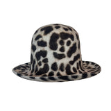 Leopard print hat on a white background