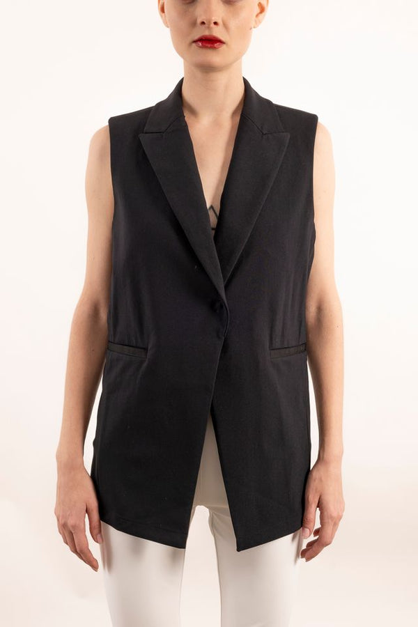Tech Stretch Blazer Vest with Adjustable Waist - YANA Vest STYLEM Black P 
