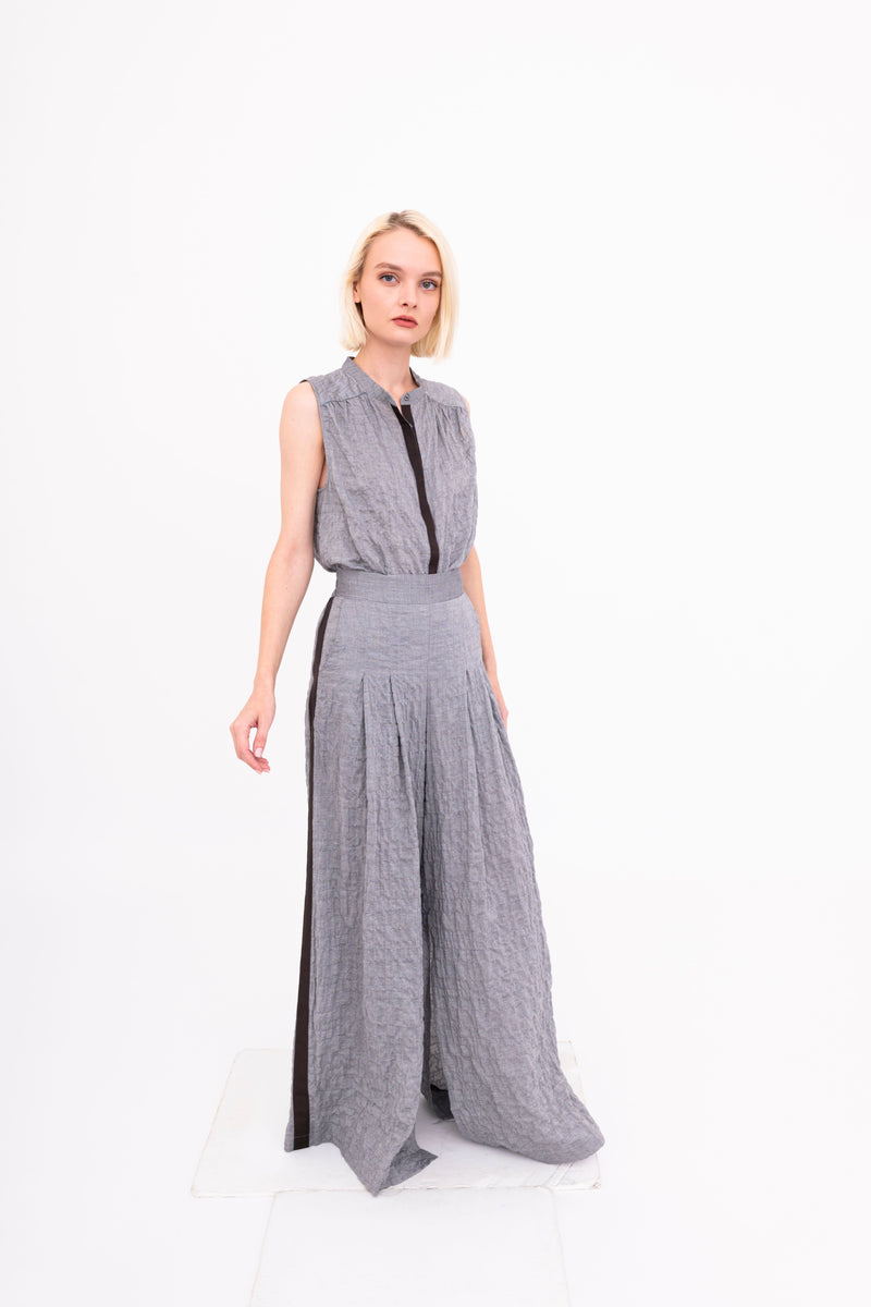 Textured Cotton Wide Leg Pants - BRAXTON Pant GENERAL ORIENT