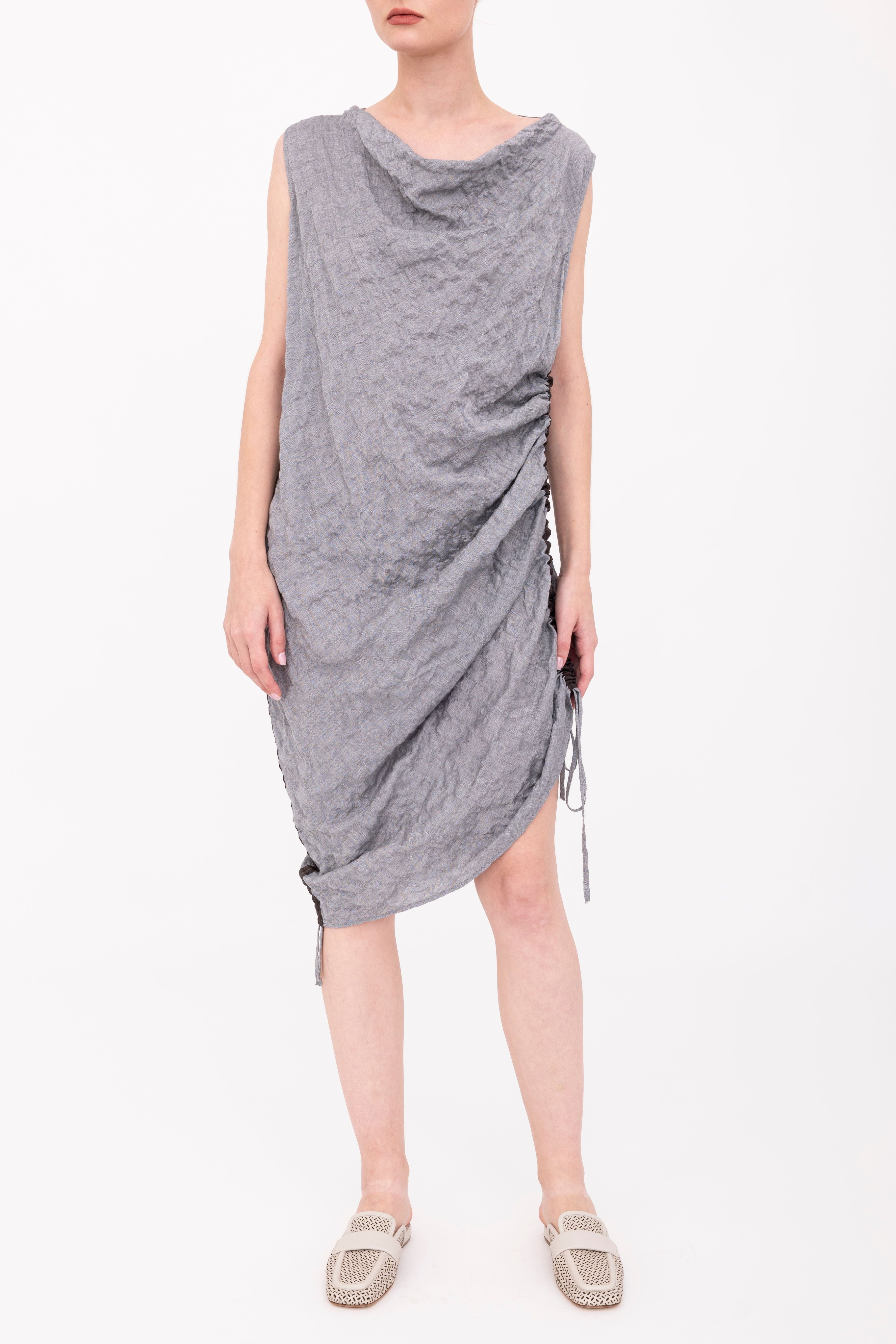 Textured Cotton Side Ruching Dress - BROOKLYN Dress GENERAL ORIENT