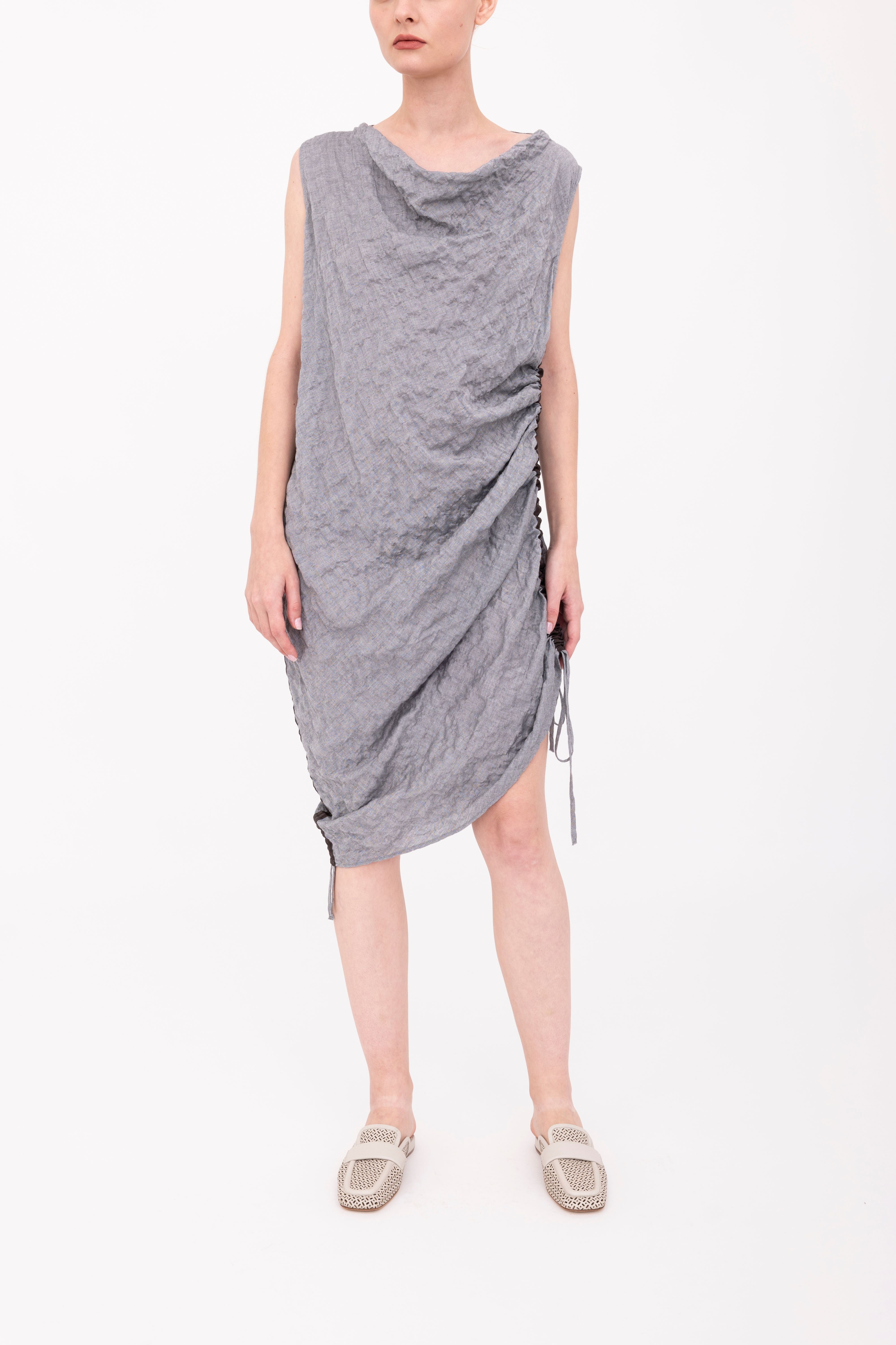 Textured Cotton Side Ruching Dress - BROOKLYN Dress GENERAL ORIENT