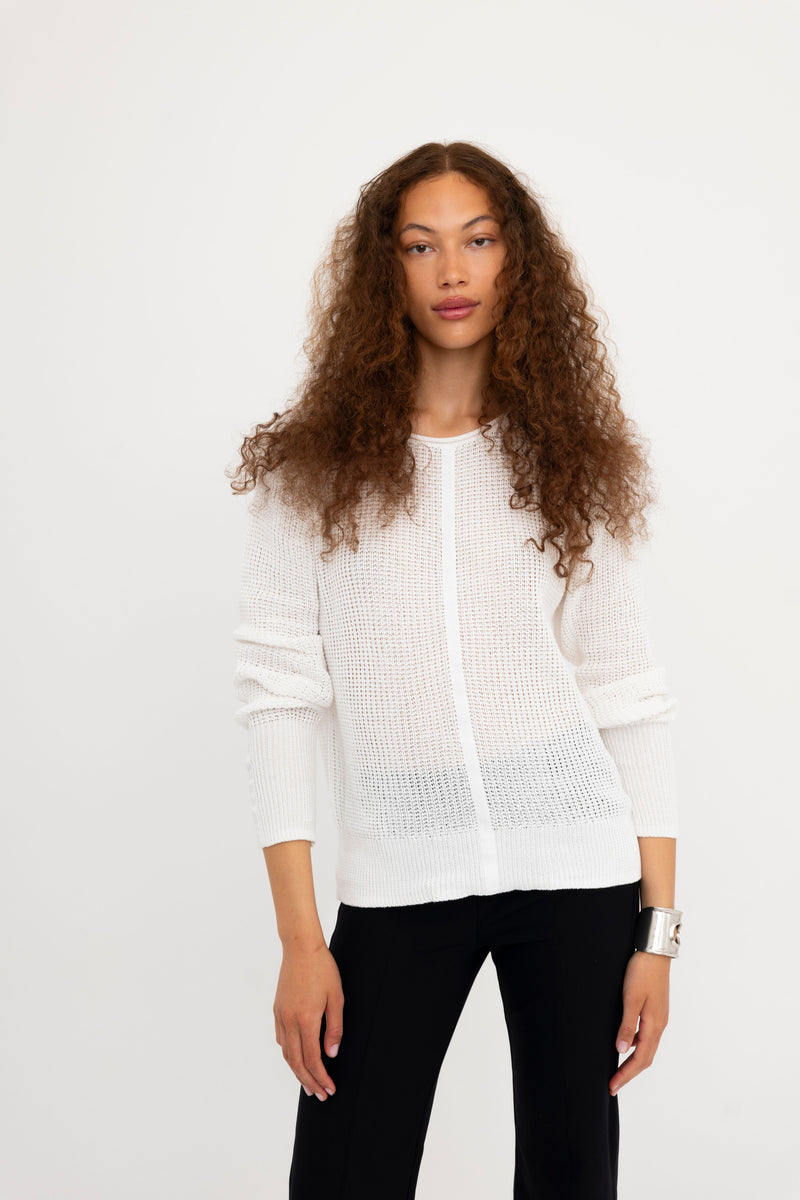 Cotton Waffle Knit Top with Grosgrain Trim - BERNETTE Sweater YUE FENG