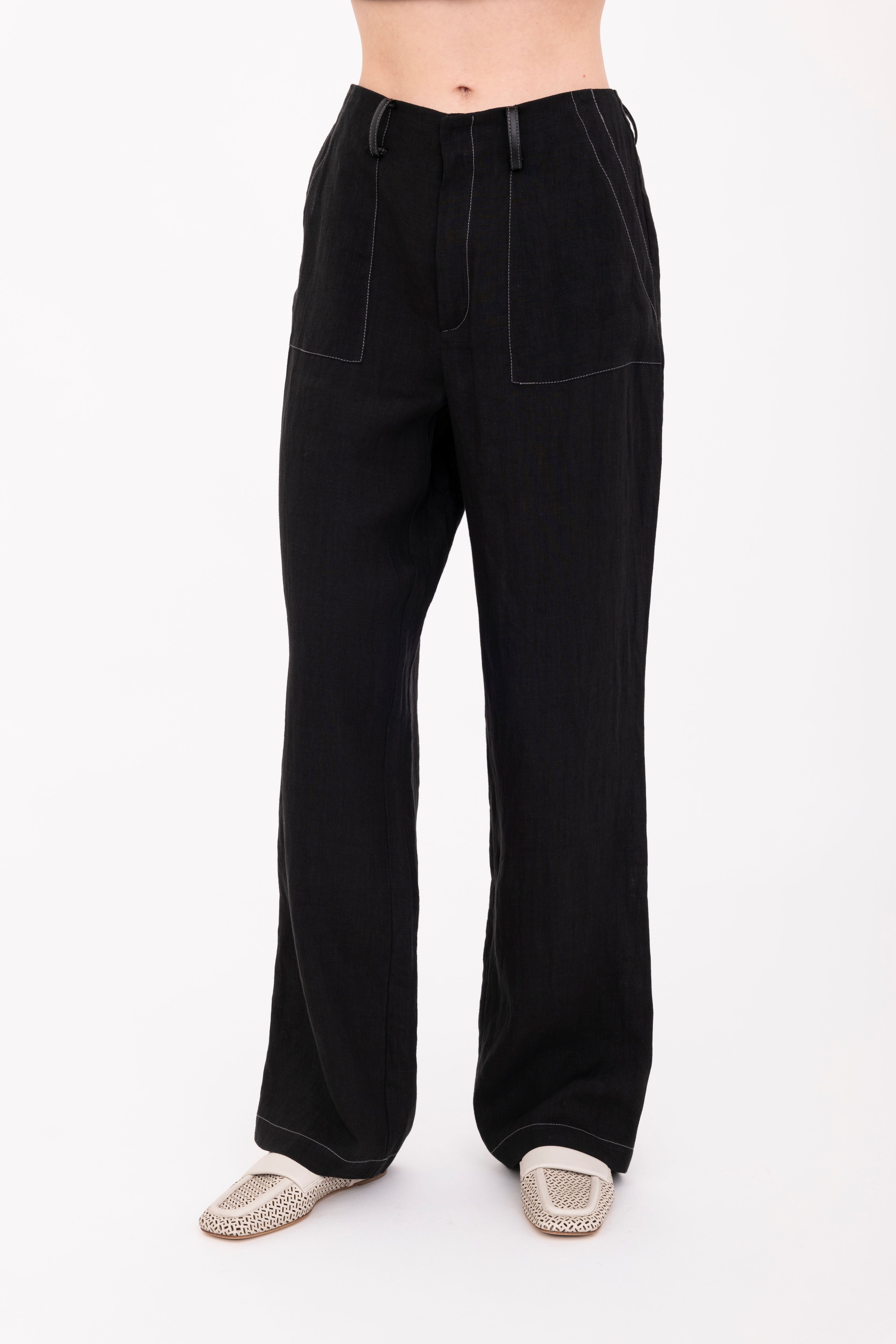 French Linen Relaxed Pants - BARIX Pant GENERAL ORIENT Black P