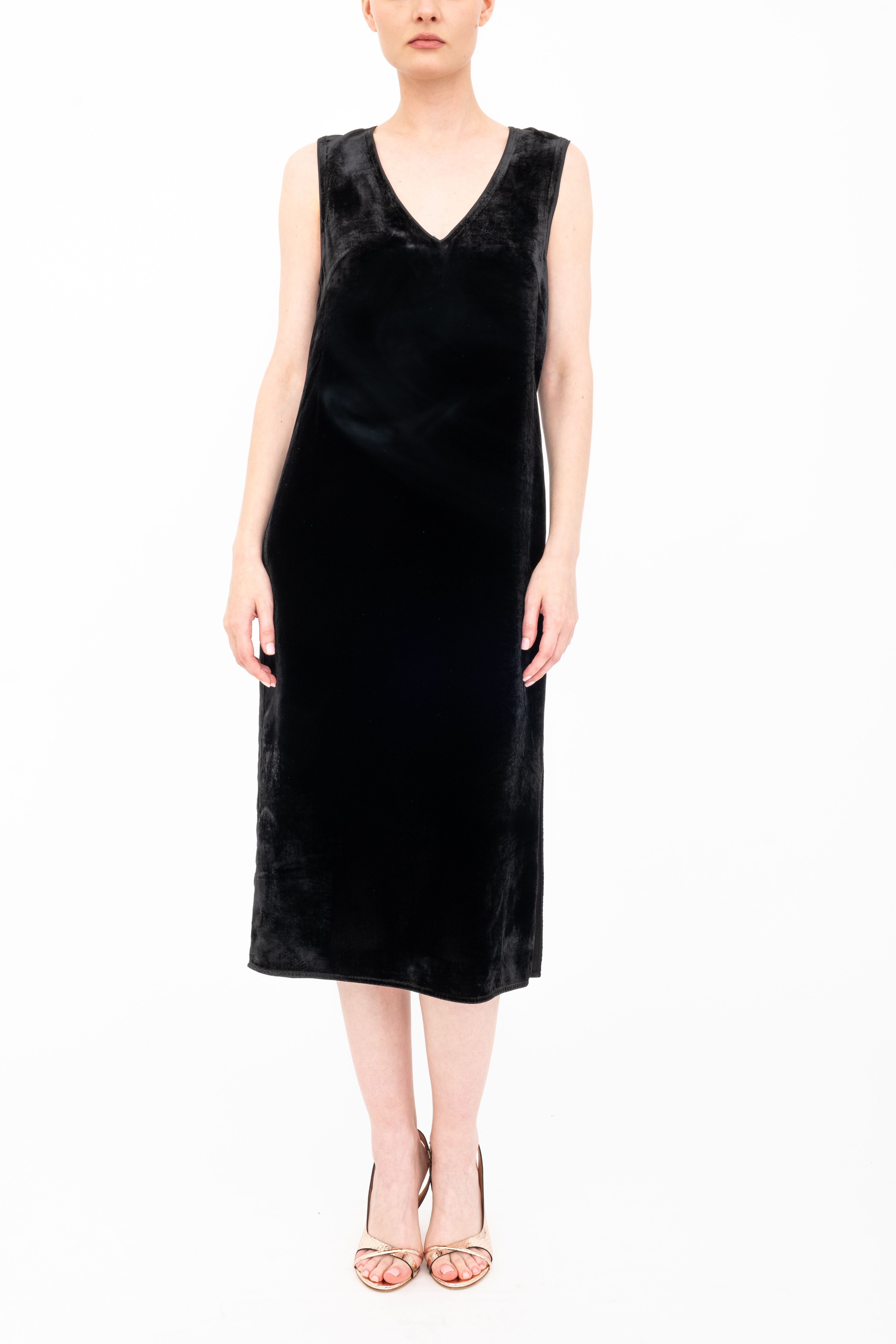 Silk Velvet V-Neck Sleeveless Midi Dress - ATHENA Dress GENERAL ORIENT