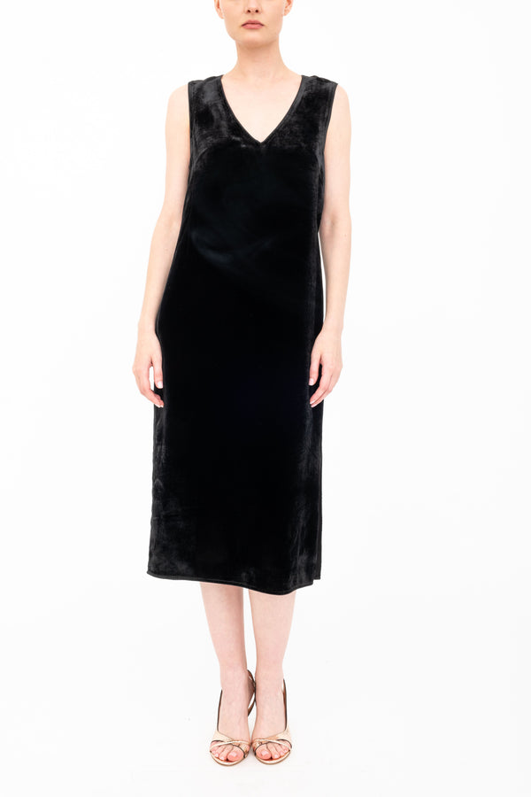 Silk Velvet V Neck Sleeveless Midi Dress - ATHENA H24 Dress GENERAL ORIENT   