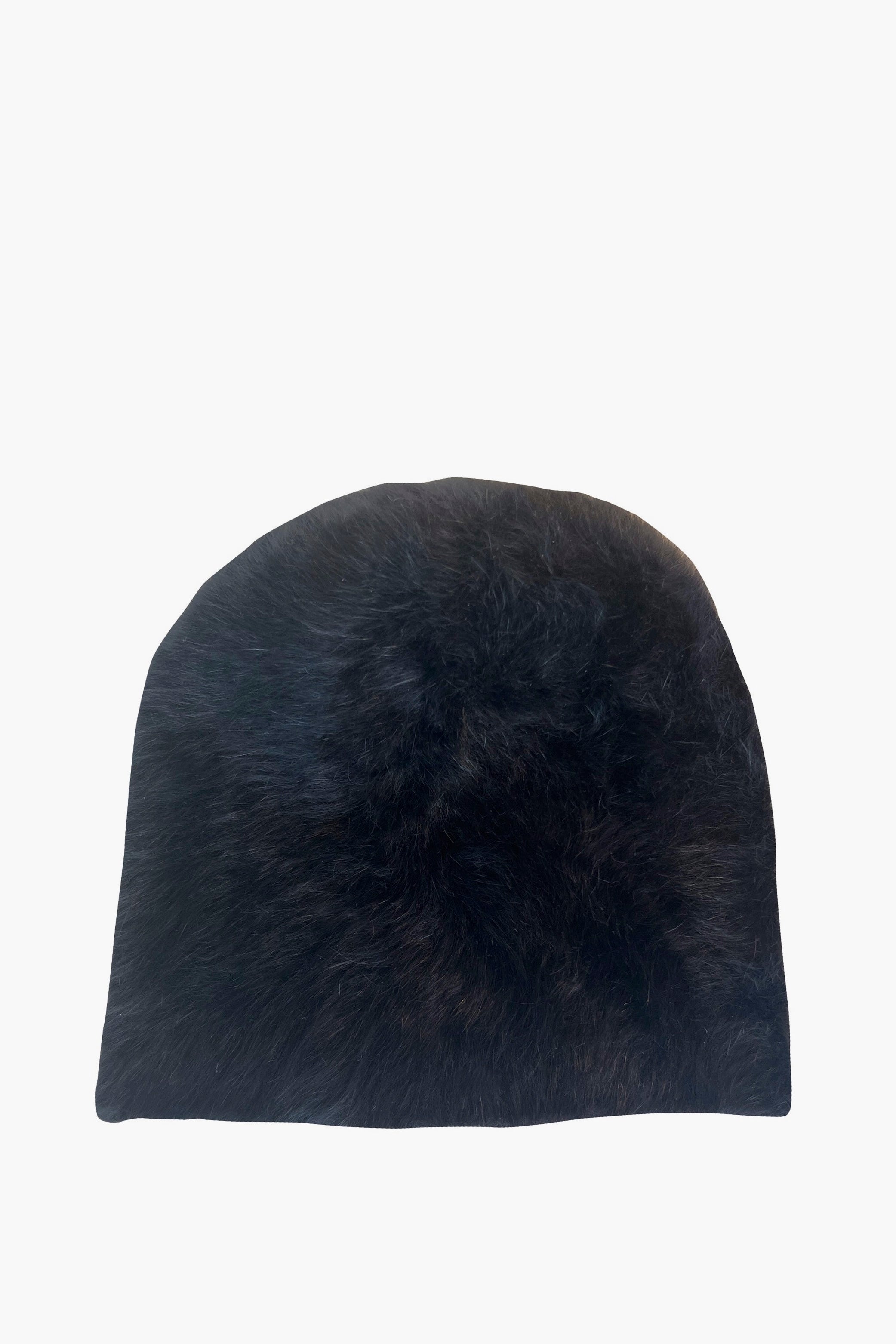 Black felt beanie on a white background