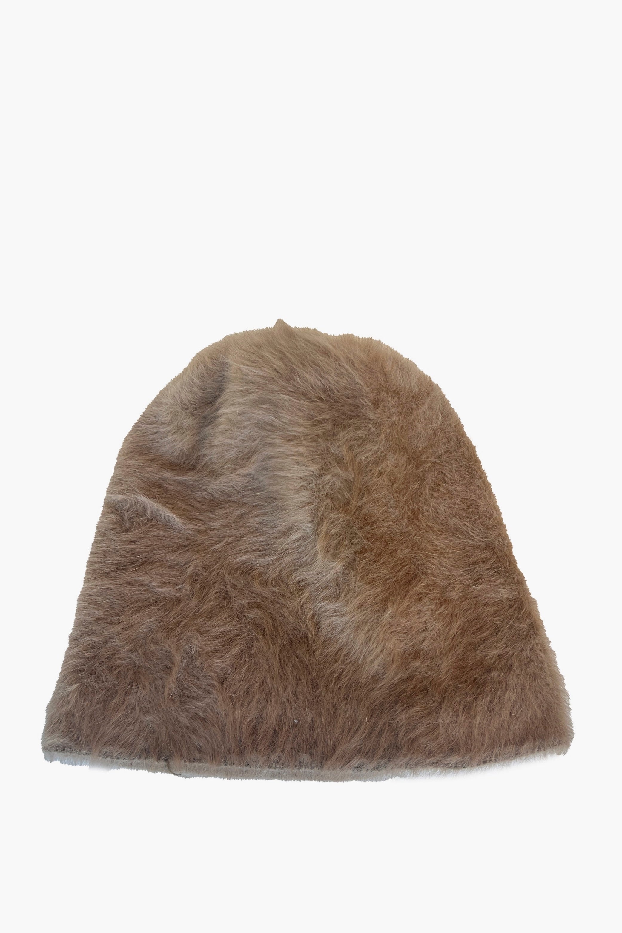 Beige felt beanie on a white background