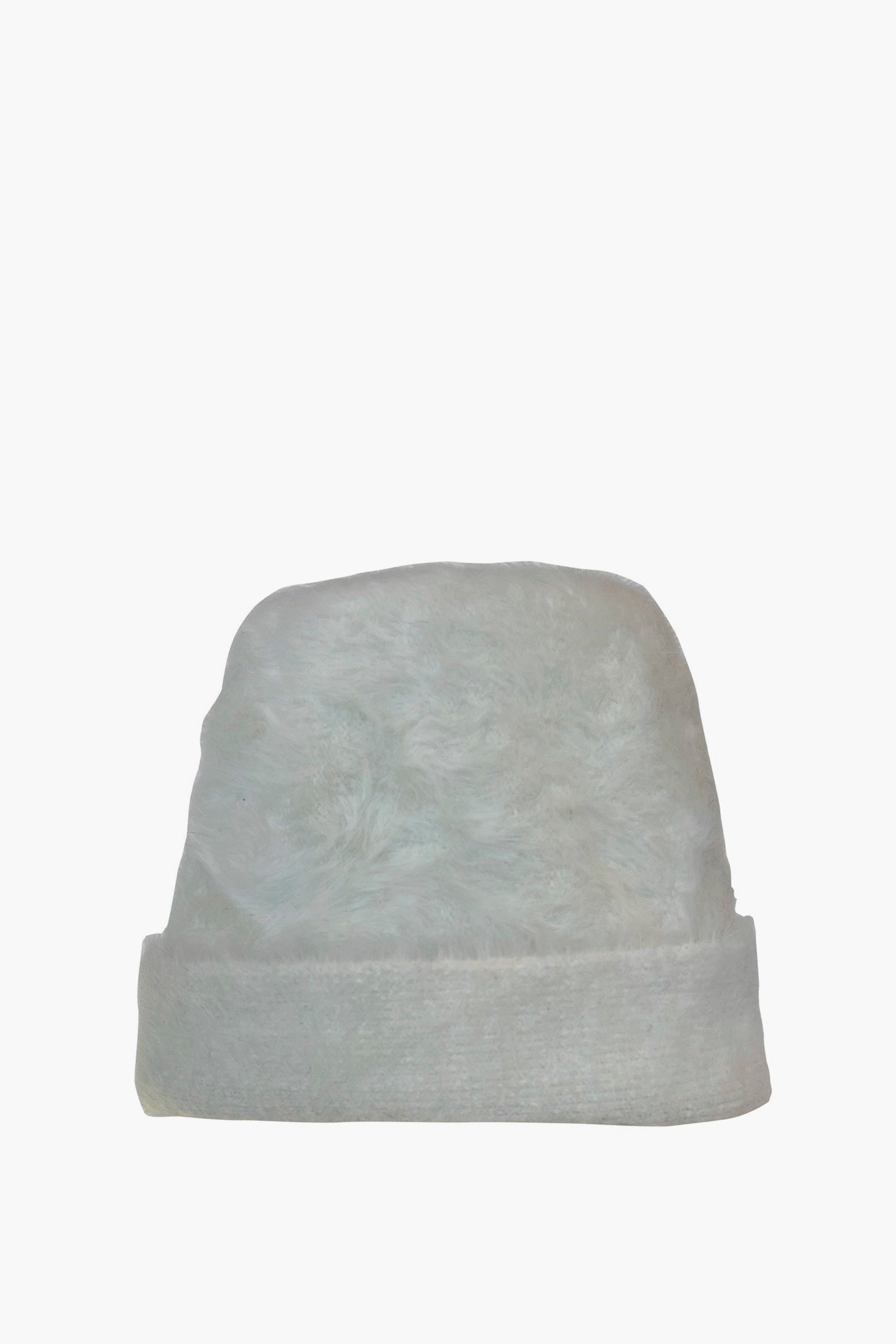 White felt beanie on a white background