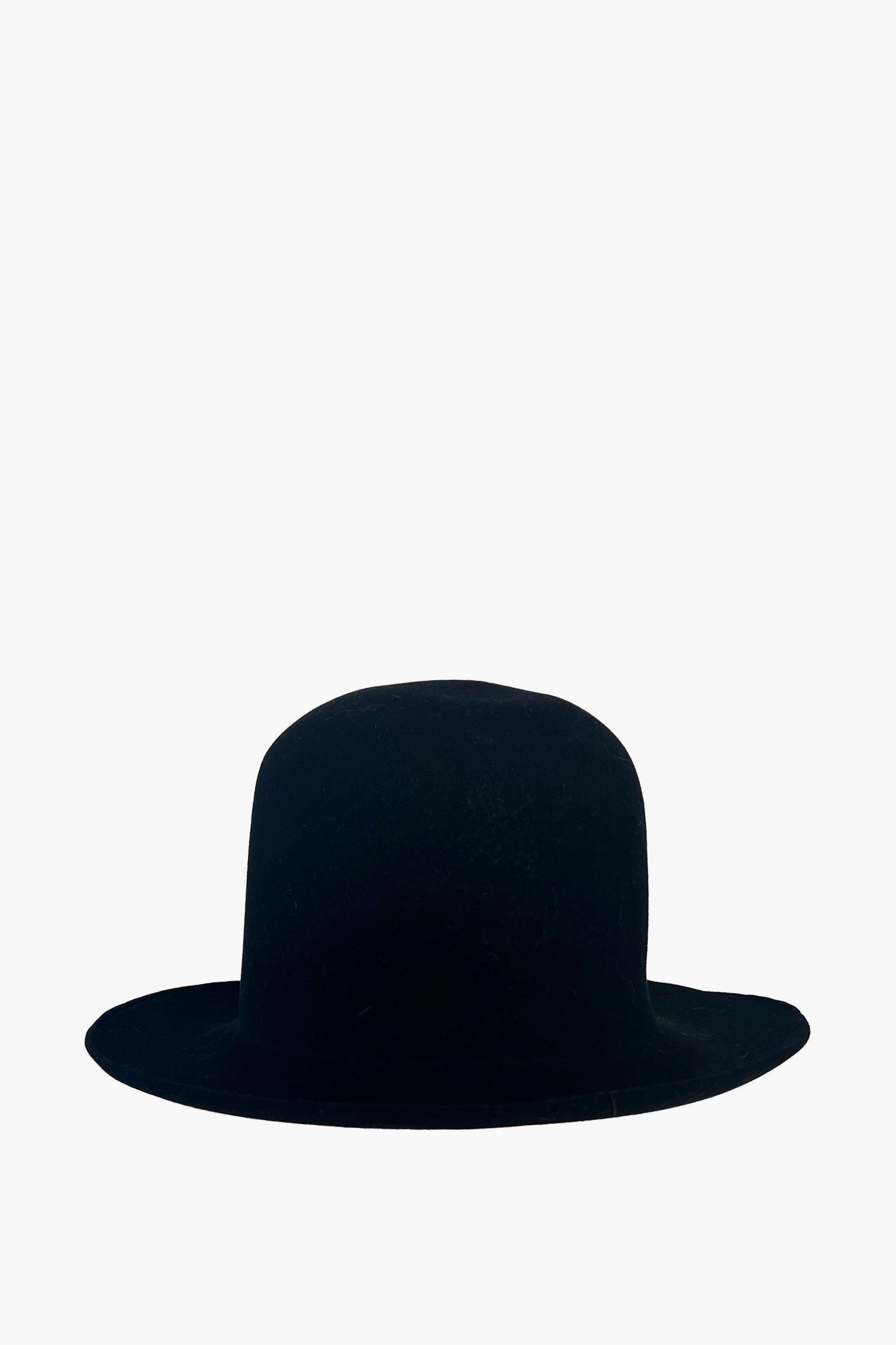Black derby hat on a white background