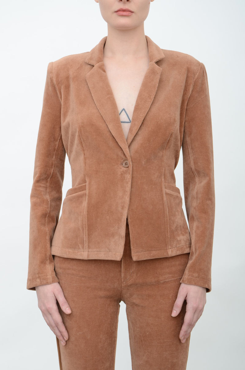 Stretch Corduroy Notched Collar Short Blazer - AMALFI  FA24 Jacket GENERAL ORIENT Mink-Cord P 