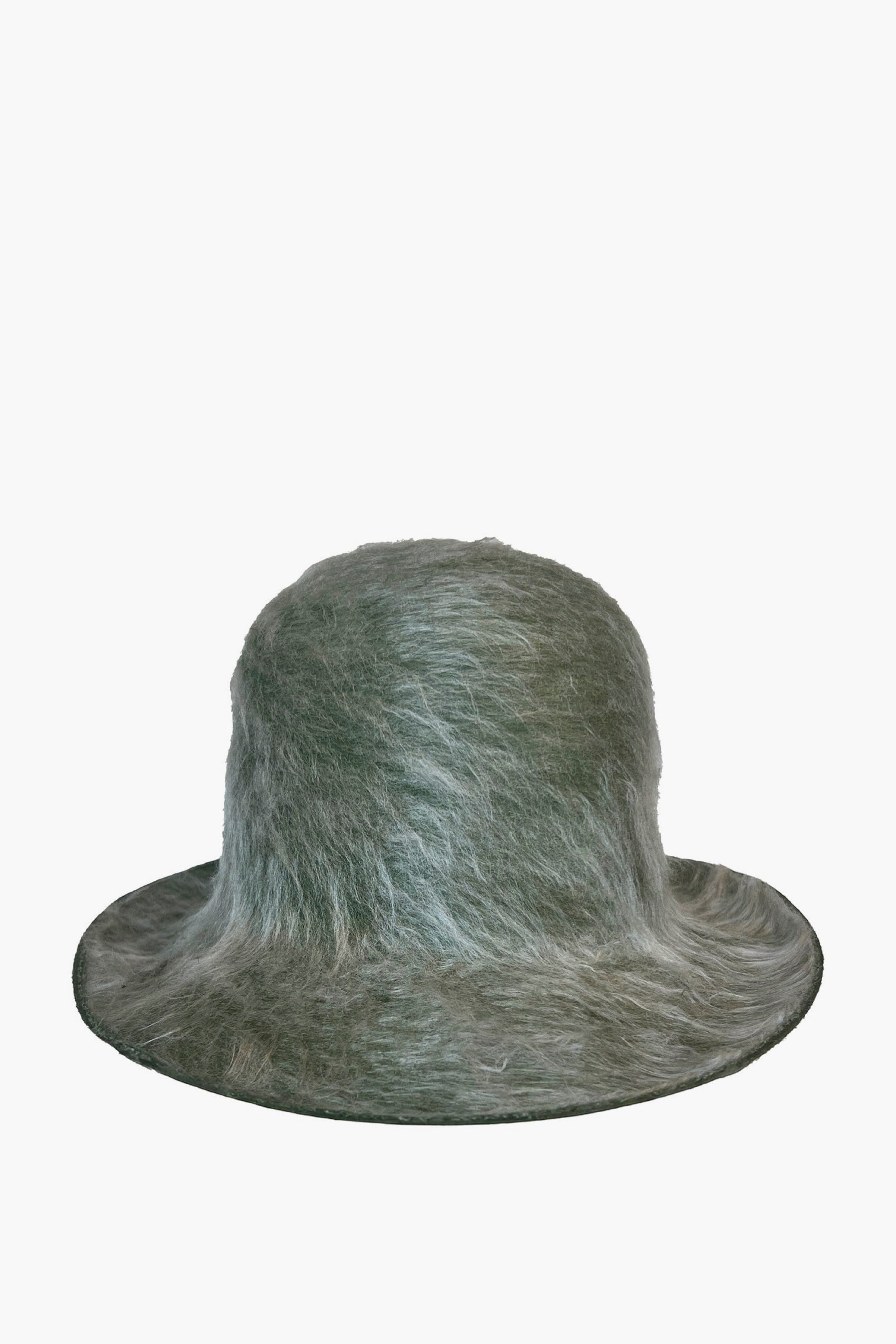 Green felt hat on a white background