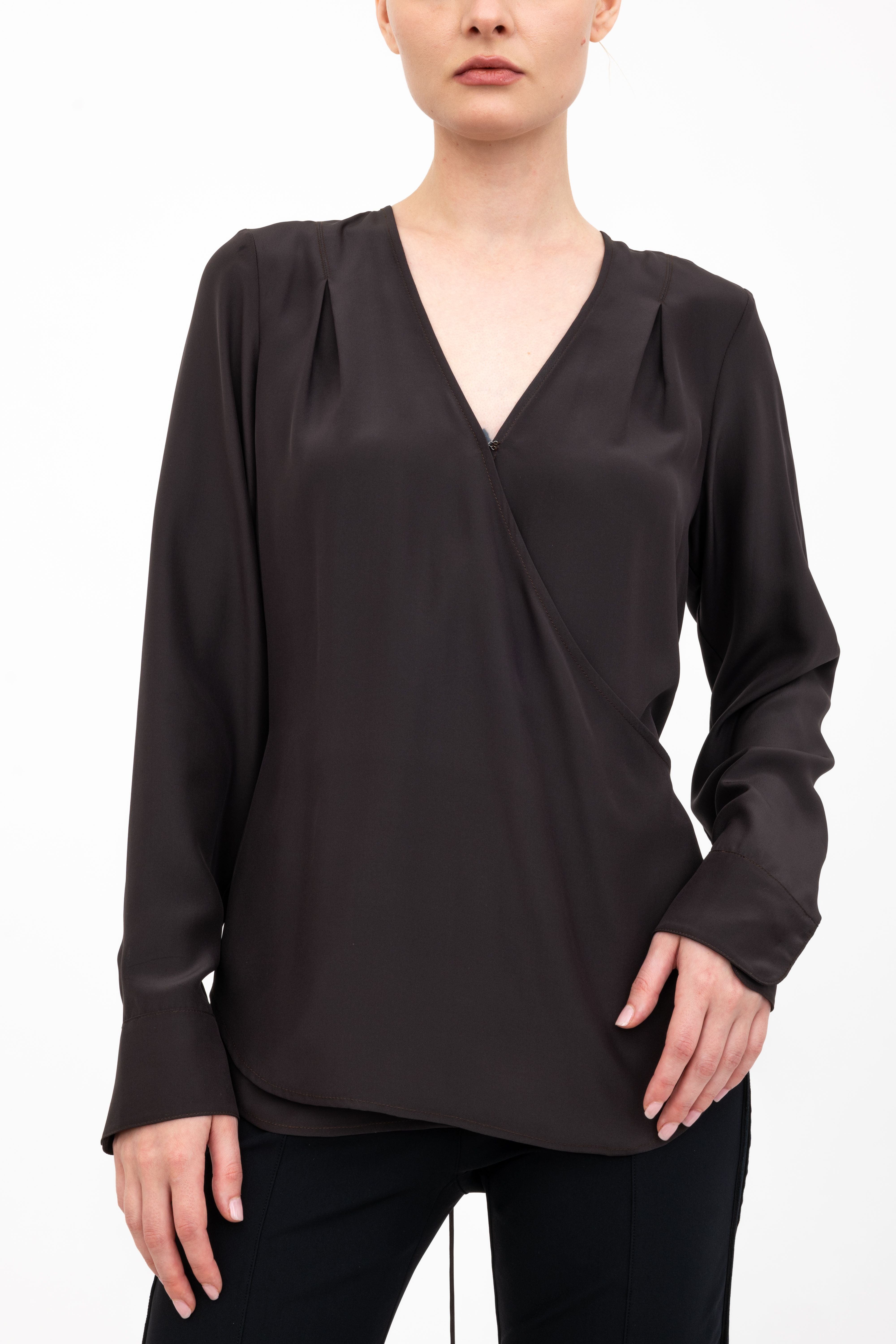 Silk Surplice Top with Wrap Tie - AMBROSE Top GENERAL ORIENT
