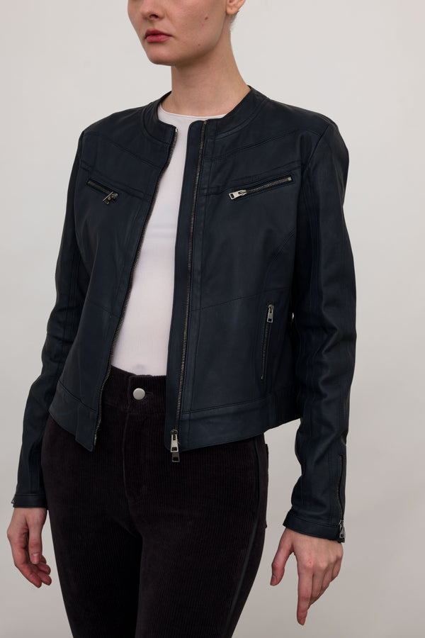 Leather Moto Jacket Jacket Artico s.a.s Indigo P 