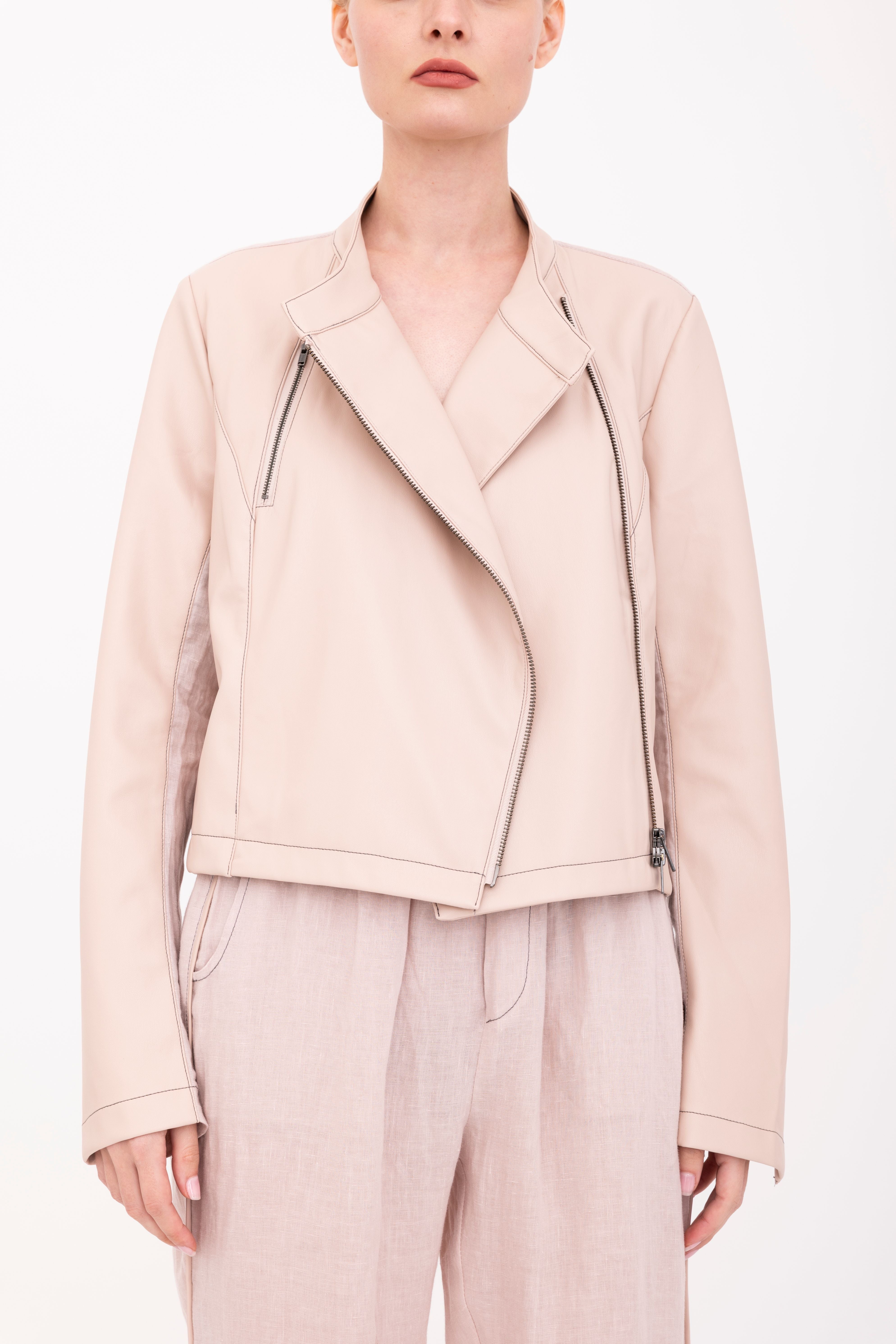 French Linen Moto Jacket with Vegan Leather - BEAUMONT Jacket GENERAL ORIENT