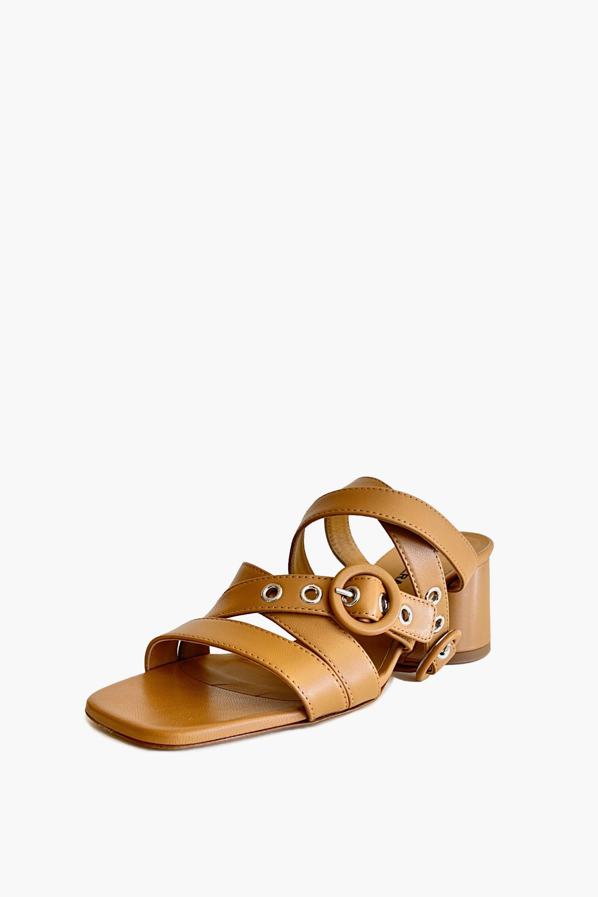 Tan Open Toe Ankle Strap Sandal