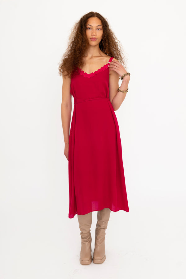 Silk Georgette Strap Midi Dress with Grosgrain Trim - BABETTE Dress GENERAL ORIENT