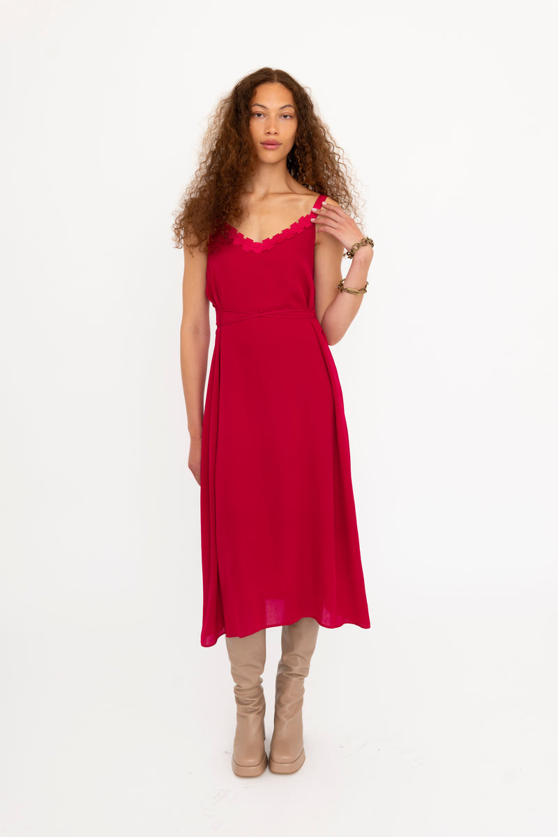 Silk Georgette Strap Midi Dress with Grosgrain Trim - BABETTE Dress GENERAL ORIENT