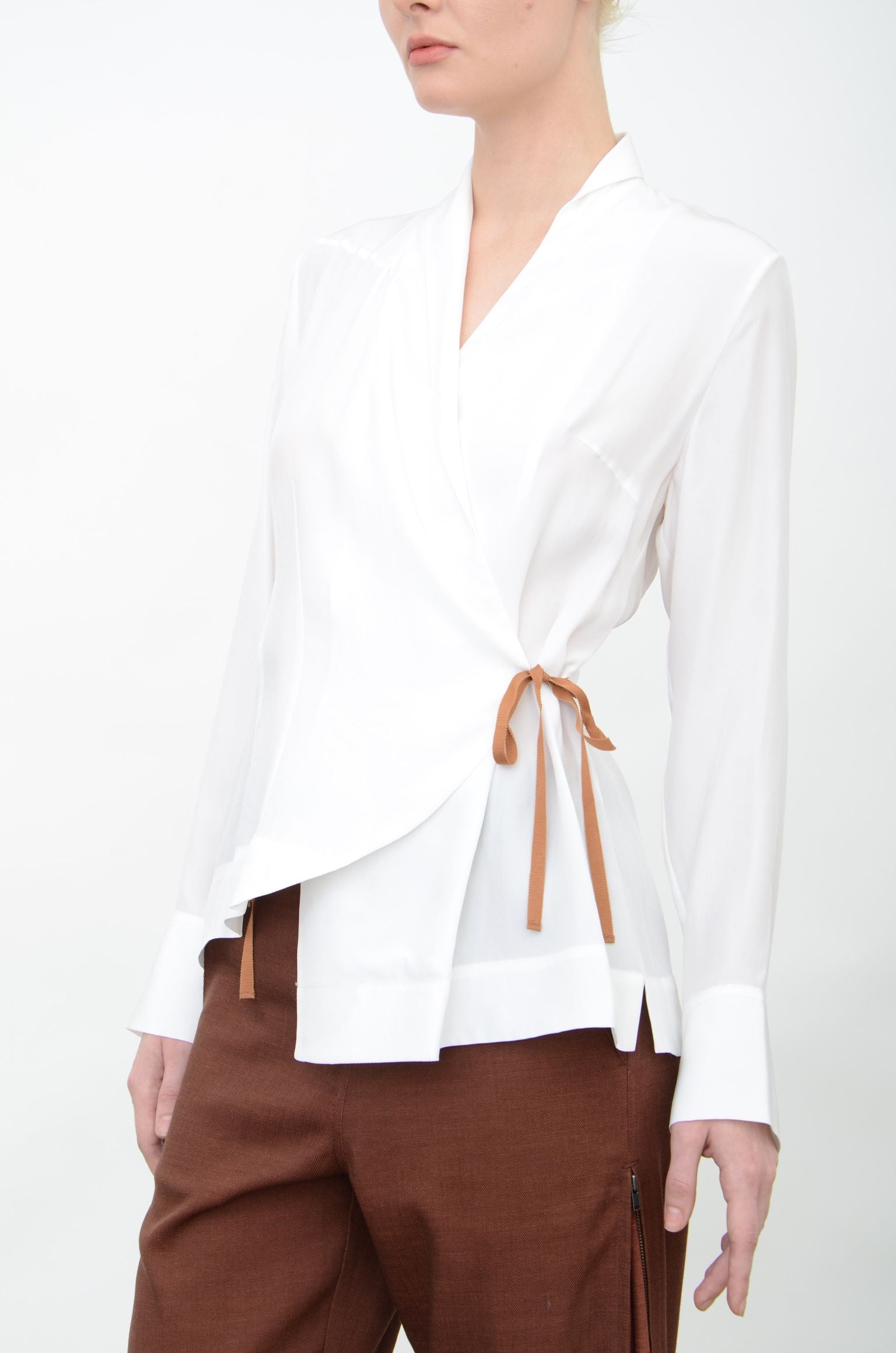 Silk Wrap Shirt with Grosgrain Tape - VISAYA Top GENERAL ORIENT