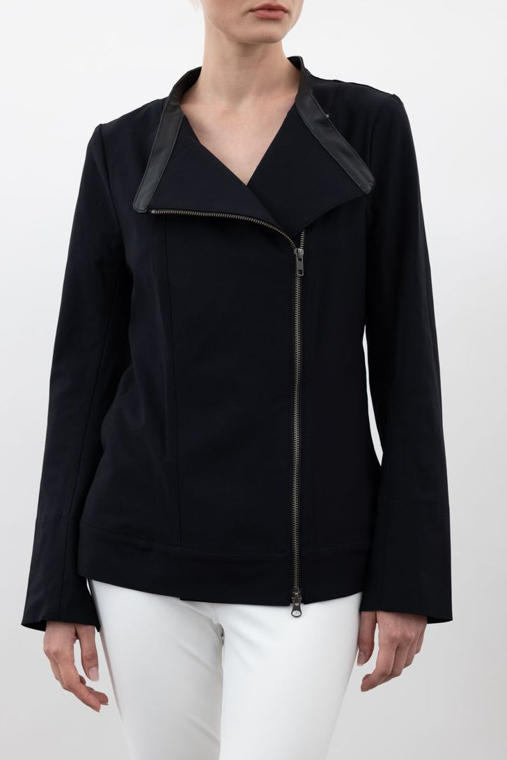Tech Stretch Moto Jacket with Waist Drawstrings - VERACRUZ Jacket STYLEM Black P 