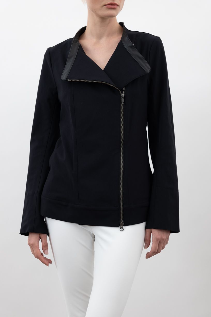 Tech Stretch Moto Jacket with Waist Drawstrings - VERACRUZ Jacket STYLEM Black P 