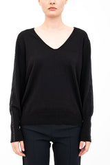 Cotton V Neck Knit Top with Grosgrain Tape - ALBAN H24 Sweater STYLEM   