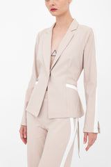 Tech Stretch Short Notched Collar Blazer with Contrast Stripe - BEXLEY Jacket GENERAL ORIENT Nude/White P