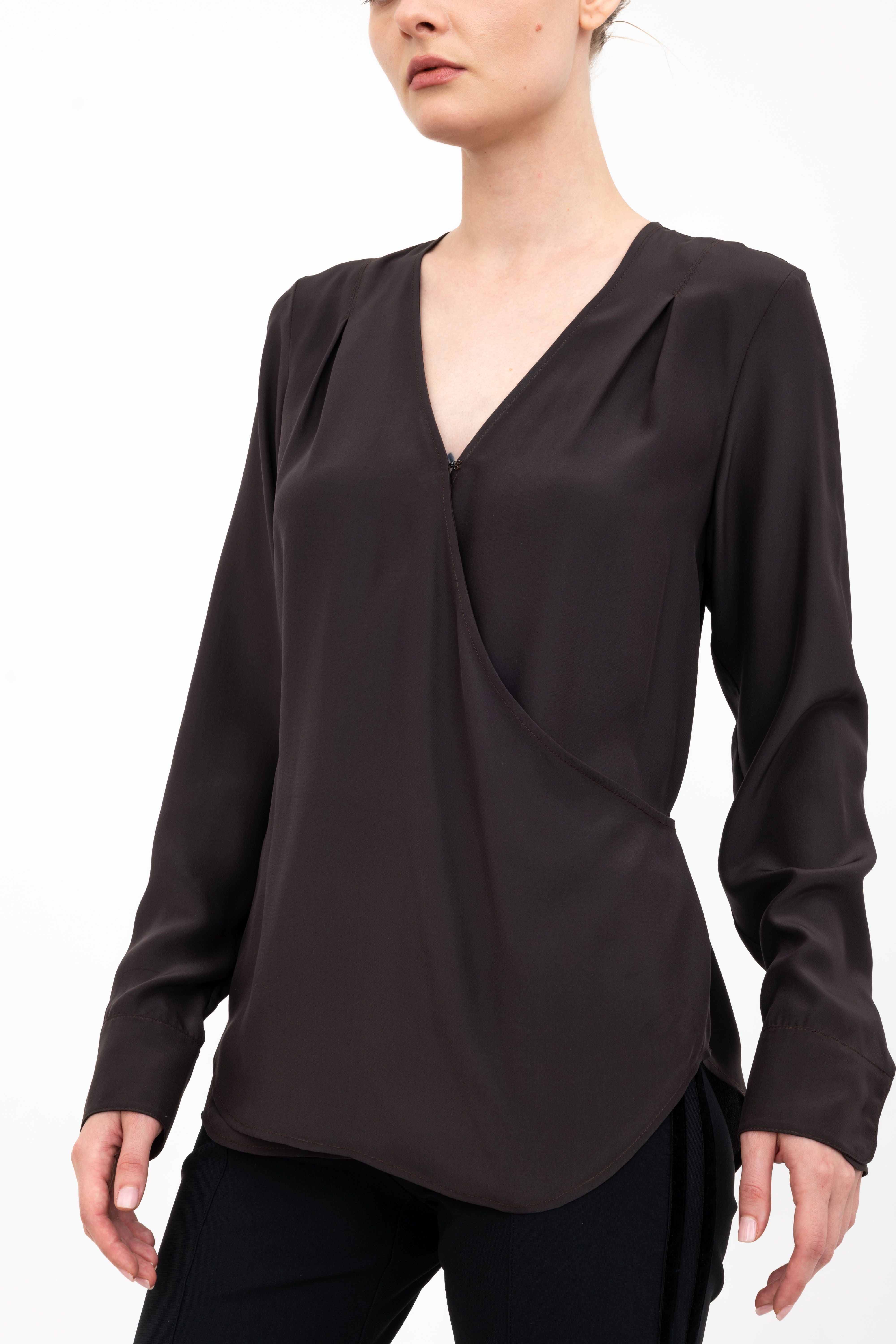Silk Surplice Top with Wrap Tie - AMBROSE Top GENERAL ORIENT Java Silk P
