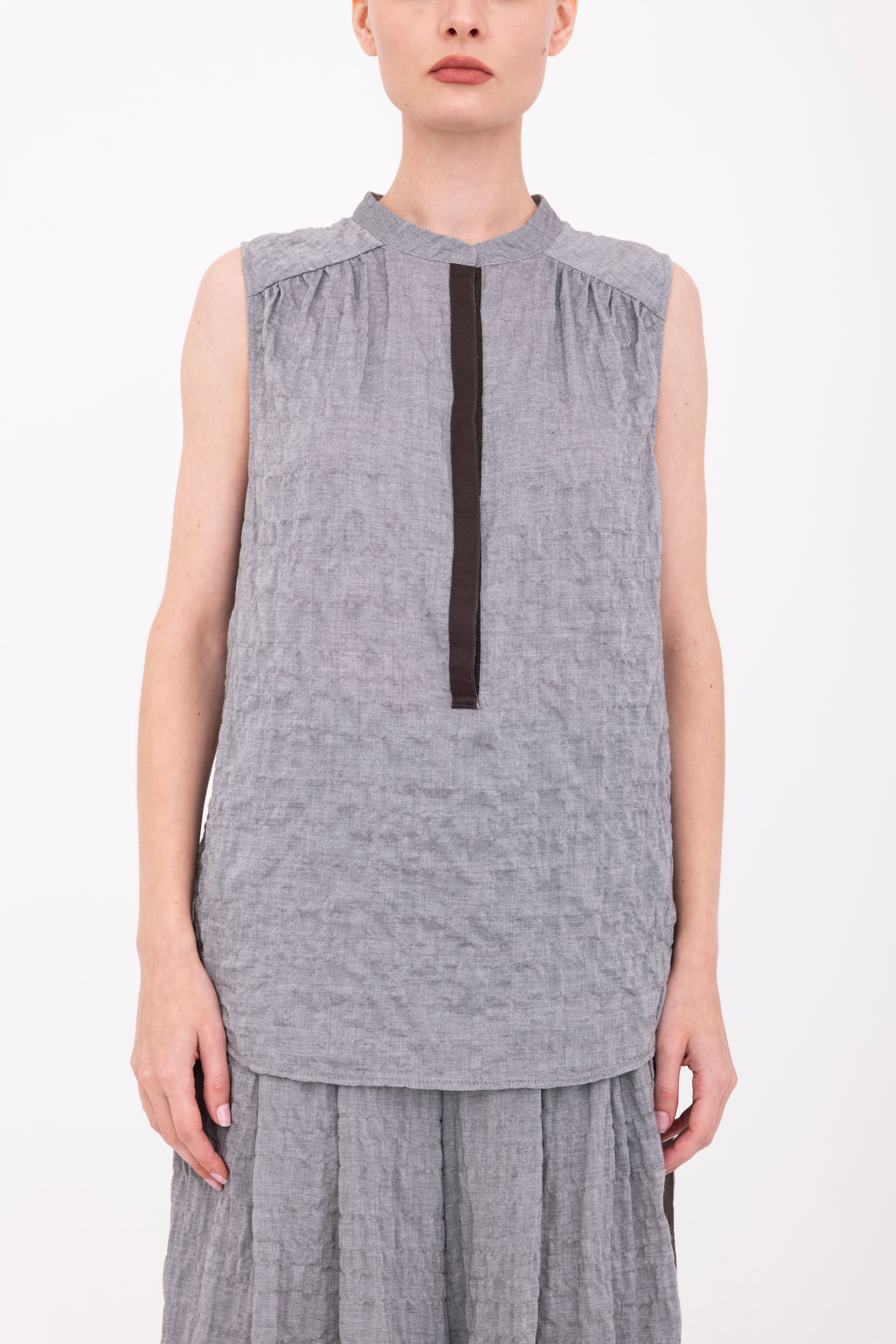 Textured Cotton Button Up Shell Top - BEGONIA Top GENERAL ORIENT Stone P