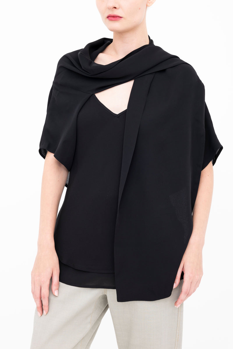 Silk Georgette Asymmetrical Shrug - BEATRIX