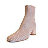 Round Toe Perforated Ankle Boots - CALA68 Shoes Halmanera