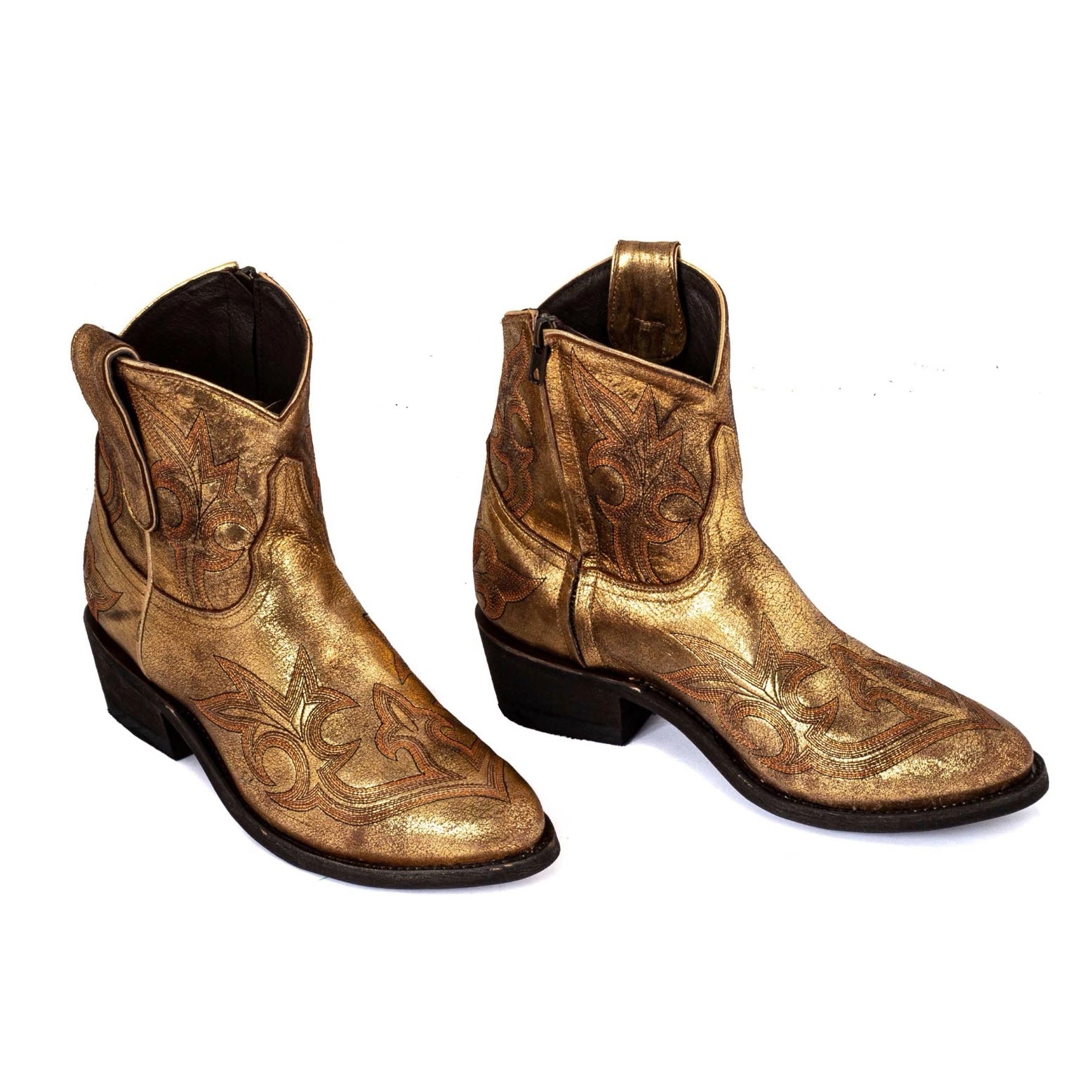 Cowboy Round Toe Ankle Boots - Golden Shoes Mexicana