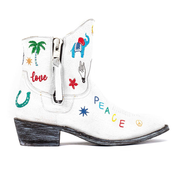 Cowboy Round Toe Ankle Boots - Love & Peace Shoes Mexicana White 7