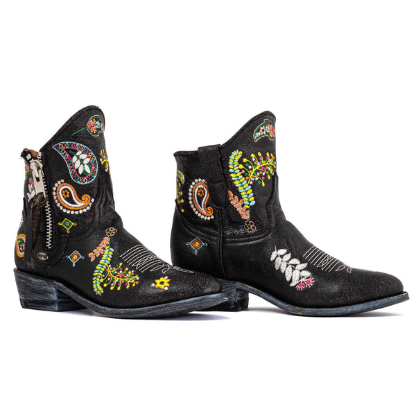 Cowboy Round Toe Ankle Boots - Paisley Shoes Mexicana