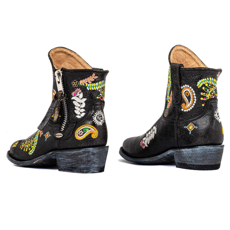 Cowboy Round Toe Ankle Boots - Paisley Shoes Mexicana