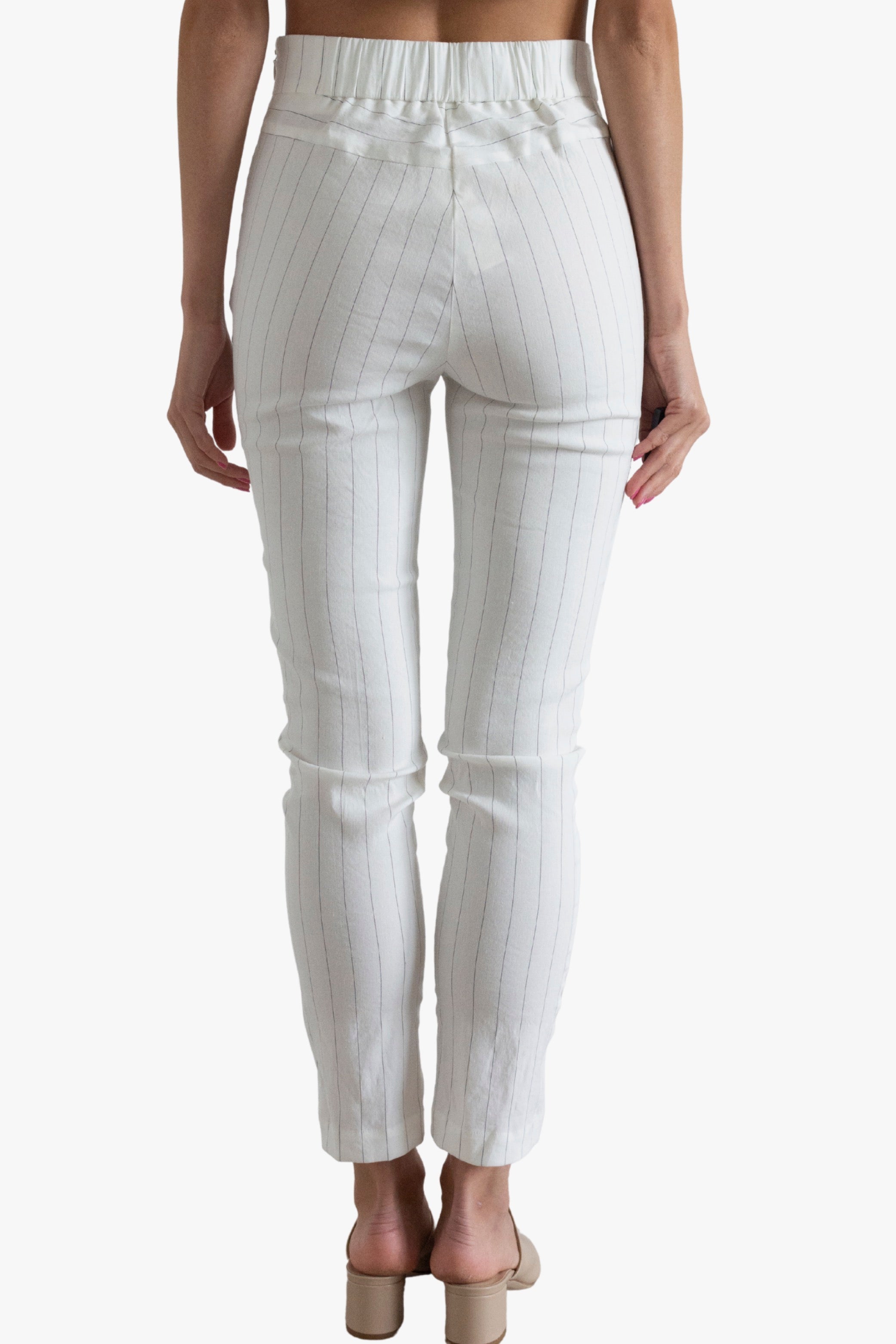 White striped crop pant on a white background