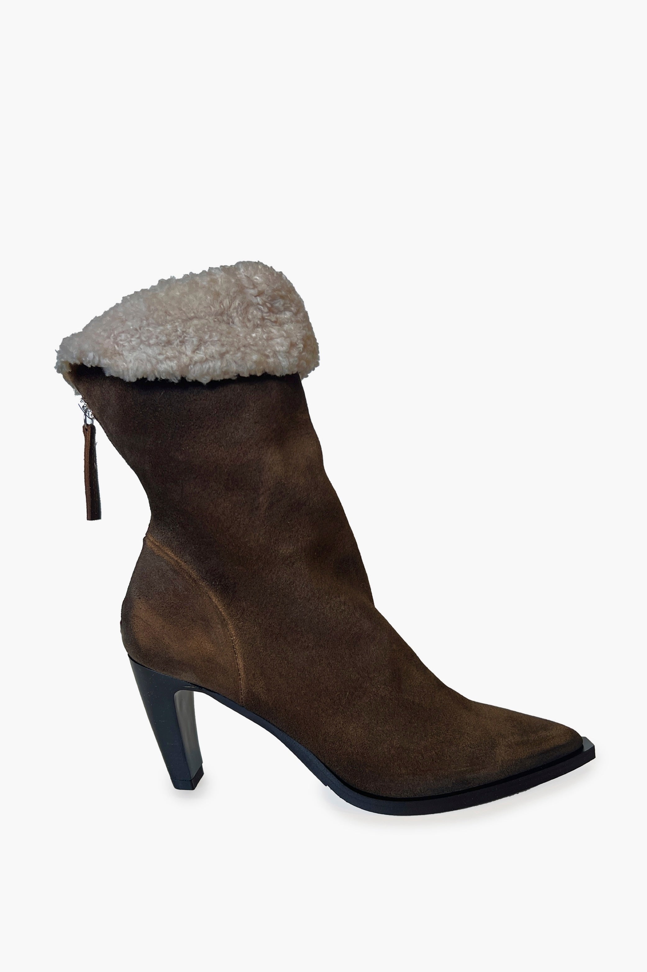 rown Shearing Pointy Toe High Heel Boots