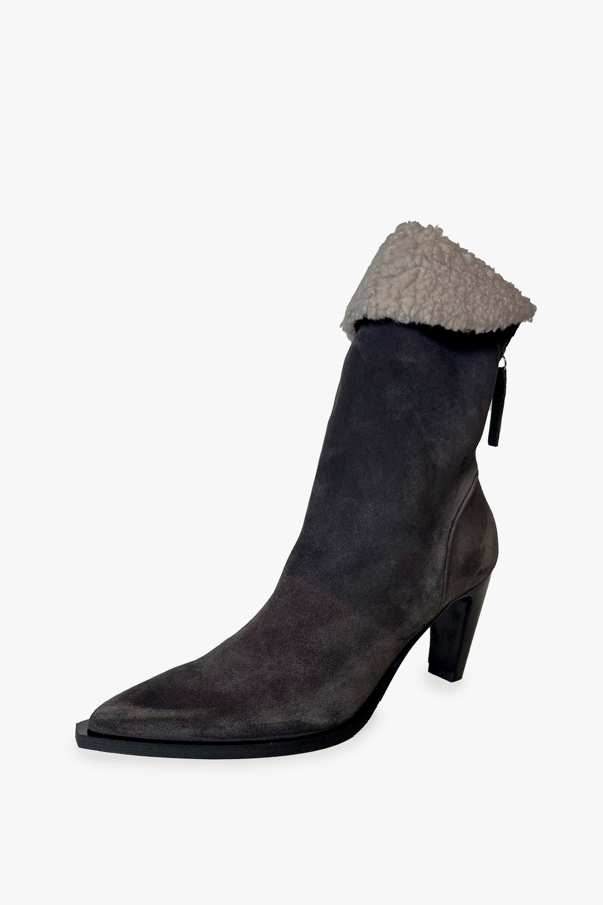 Gray Shearing Pointy Toe High Heel Boots